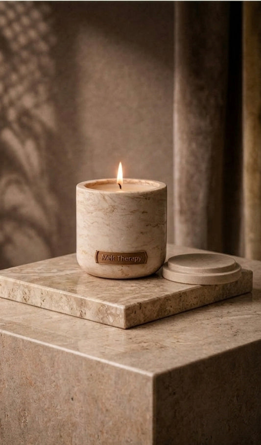 Luxury candle on marble pillar